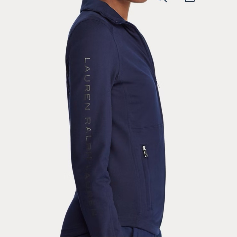 Ralph Lauren mock neck jacket in navy blue full zip pocket monogram sz large - Picture 5 of 11